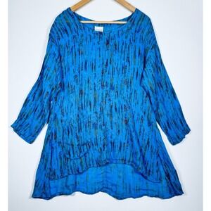 Click Color Me Cotton Tunic Top Medium Blue Linen Lagenlook Boho Relaxed Artsy